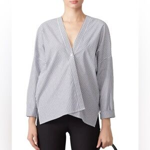 BAILEY Cotton grey striped v neck long-sleeve shirt Size L (44)